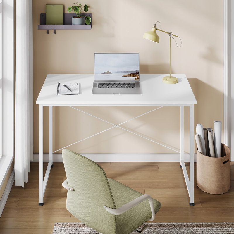 Computer Desk Small 100x50x75 cm Writing Desk with Metal Frame, Space-saving Study Table Wooden Computer Table for Home Office Bedroom