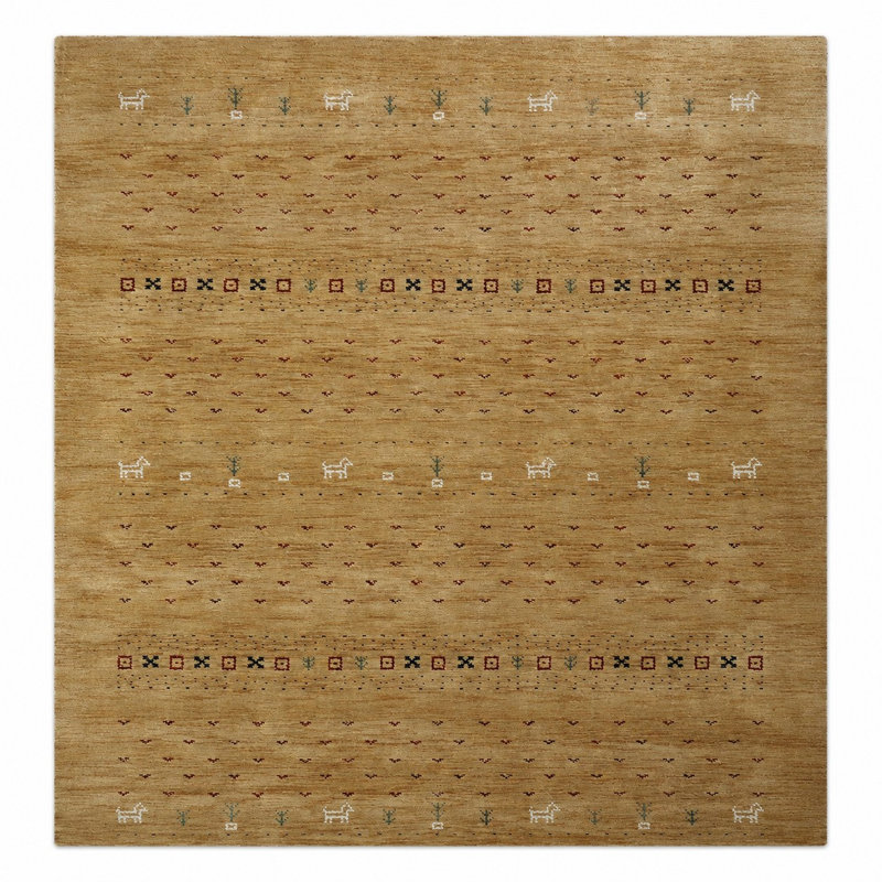 Tapis écologiques en laine nouée à la main de style tissé à la main Manns - Carré, couleur dorée, design moderne contemporain, tapis épais antidérapants faits à la main pour salon, chambre à coucher