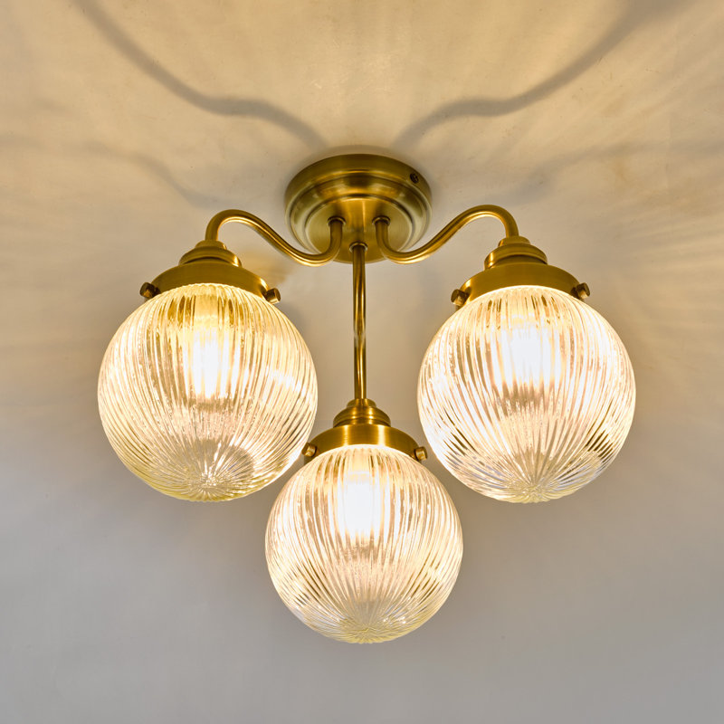 Treyton Glass Semi Flush Mount, Antique Brass