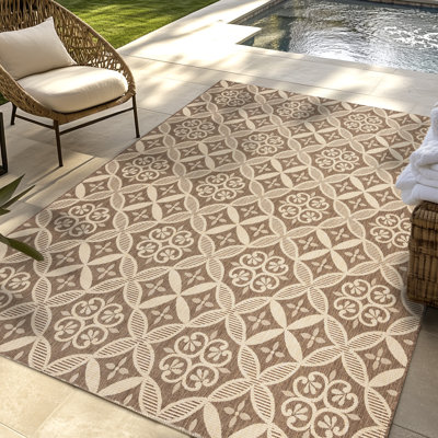 Solterra Greth Havana Brown/ Sand Bohmeian Tile Flatweave Polypropylene Indoor/ Outdoor Area Rug