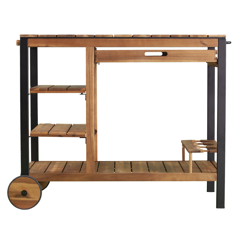 Solid Wood and Metal Weather Resistant Outdoor Bar Cart 