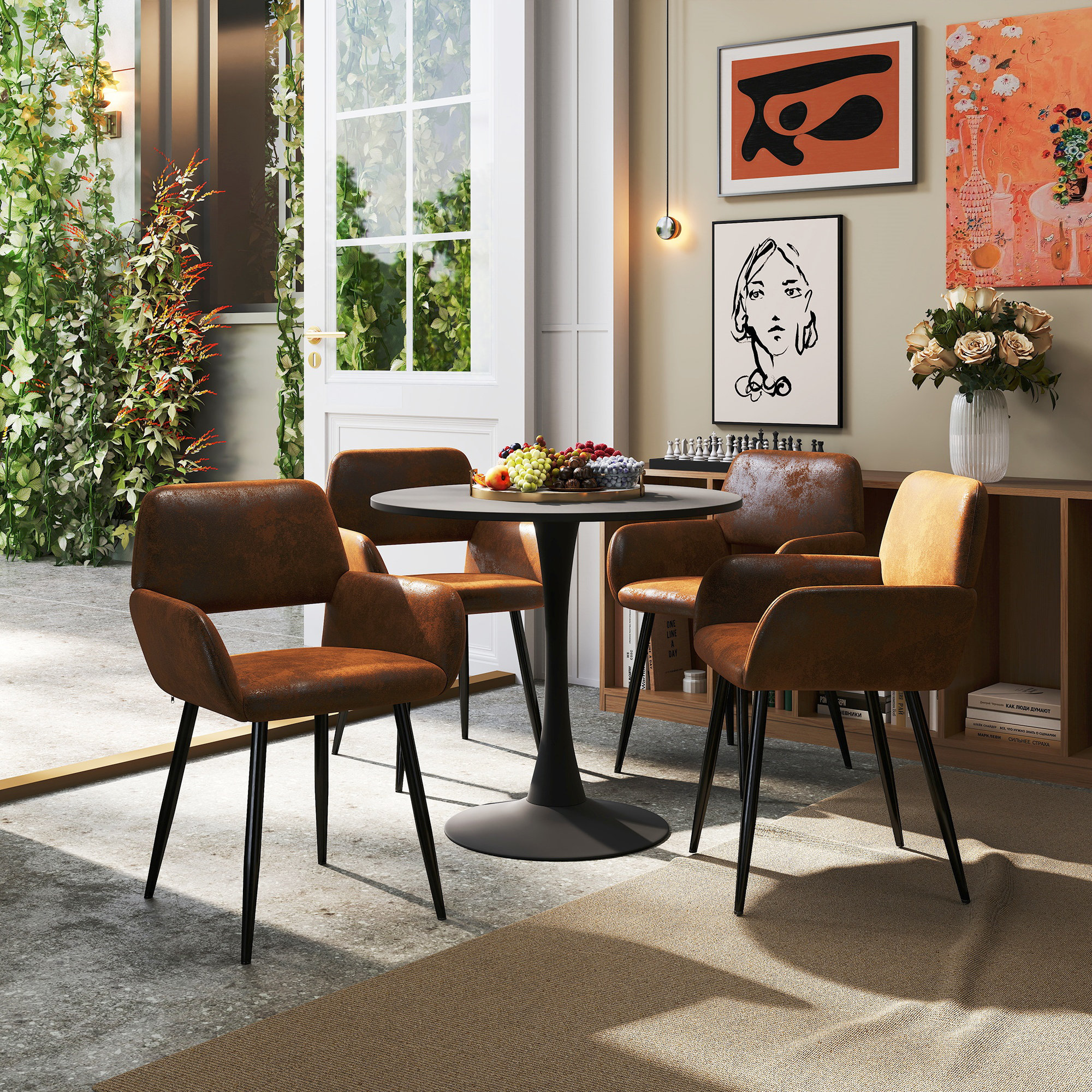 39F inc Modern 5-Piece Mid-Century Kitchen Dining Table Set – White ...