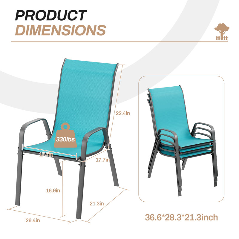 Melisa Patio Chairs Set Of 4, Outdoor Textilene Stackable Dining Chairs （Set of 4）, Blue/Gray