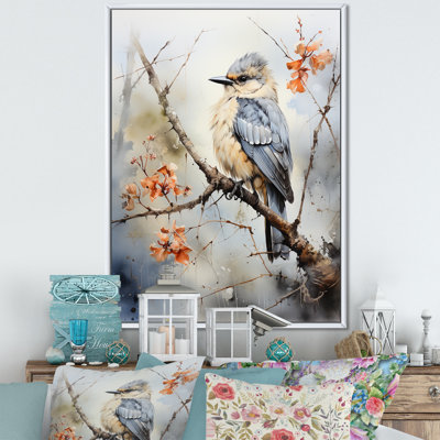 «Misty Blueray Bird On Branch I», reproduction sur toile