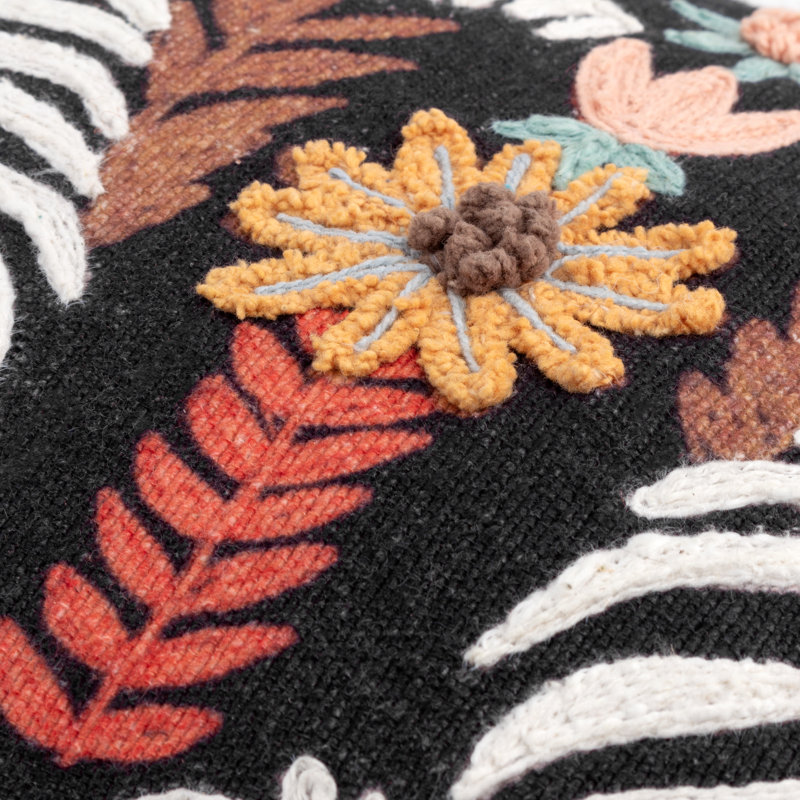 Gile Floral Black Rectangular Throw Cushion