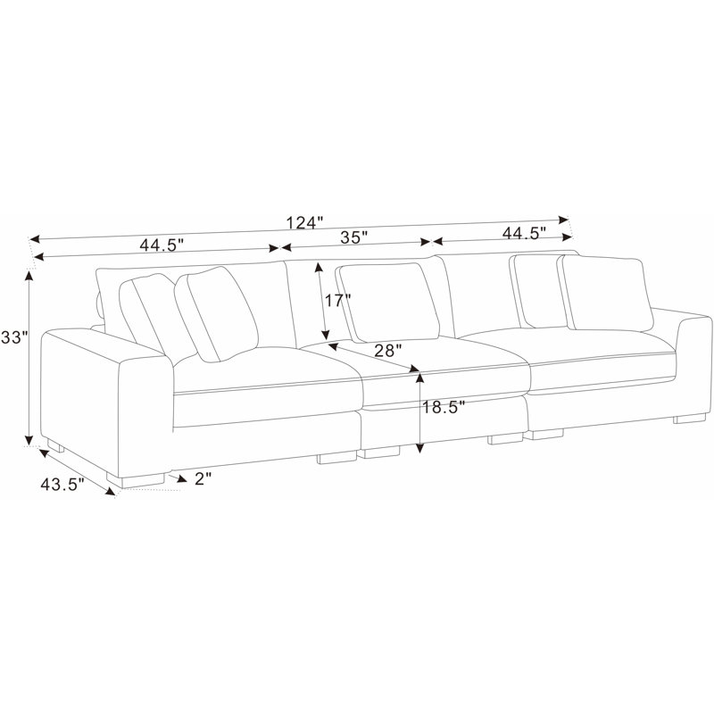 Kijuana Square Arm Sofa with Reversible Cushions, Cream, 33" H x 124" W x 43.5" D, 3