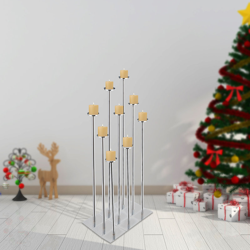9pcs Free-Standing Floor Candle Holders Set, Silver