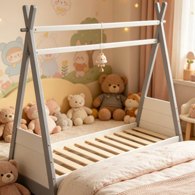 MORDEN FURNITURE Grey & White  Pine Wood Bed Frame