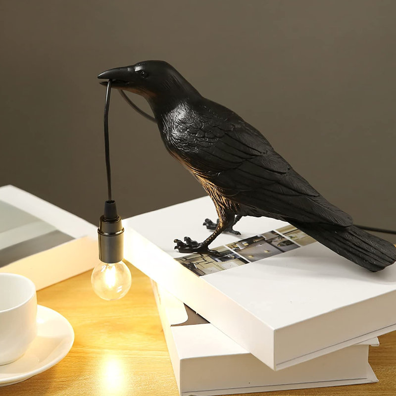 Raven Pulg in Table Lamp Gifts LED Resin Novelty Lamps Desk Light, Black