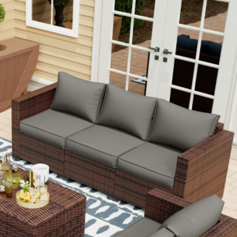 Canapé de patio 70 po de large avec coussins 70 po, Gris, Brun