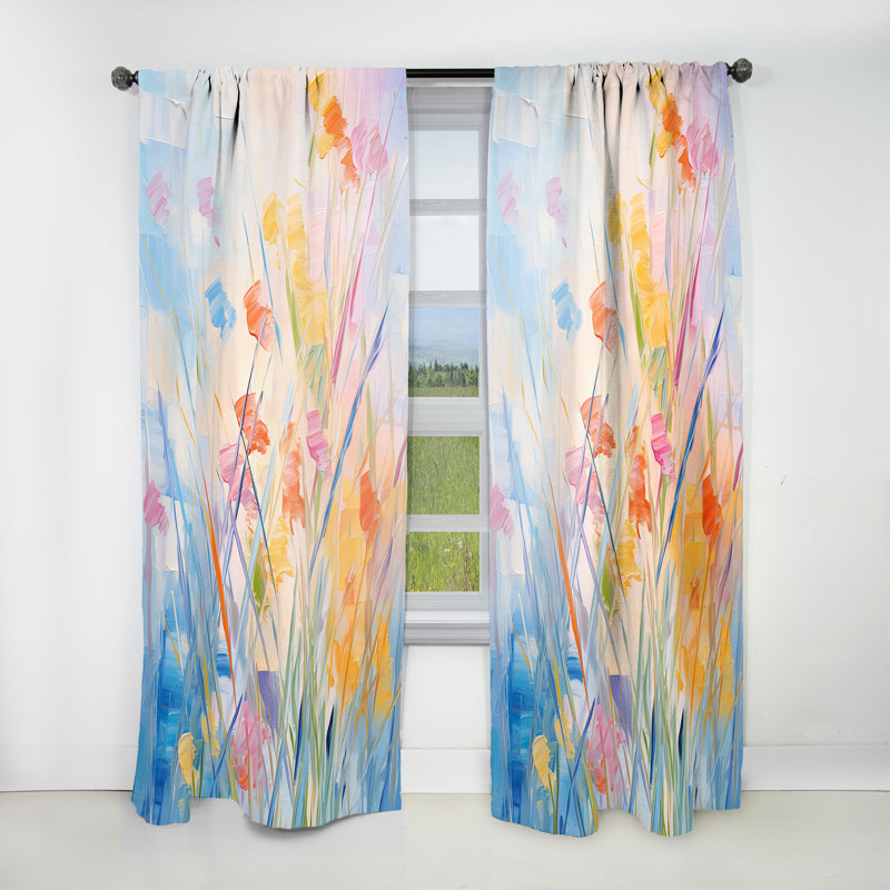 Eilidh Yellow And Pink Meadows Breeze I - Traditional Velvet Curtain - Room Darkening - 1 panel, 52" W x 63" L