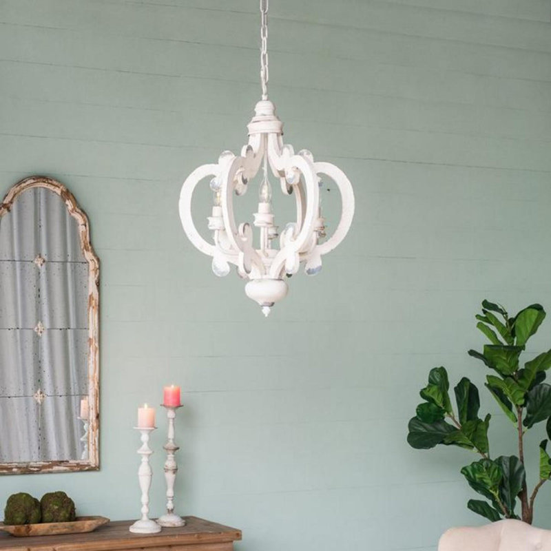 Rustic Wooden Chandelier (bulbs not included), Golden/White