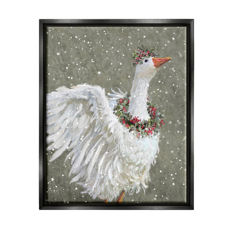 Winter Goose Seasonal Botanicals par Pip Wilson, Cadre flottant noir de jais, H 21 po x l 17 po x P 1,7 po