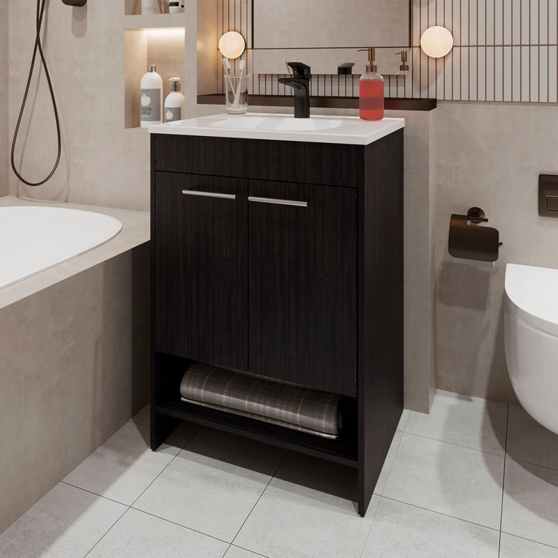 2-Door Bathroom Vanity with Open Storage, Wenge, Wenge