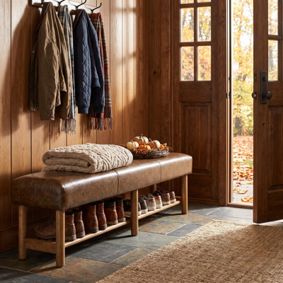 Faux Leather Upholstered Bench with Shelves