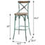 Tabouret de bar rétro en bois antique et métal, confortable, hauteur 43,5 po x l 18,5 po, profondeur 20,5 po, motif en croix, profondeur