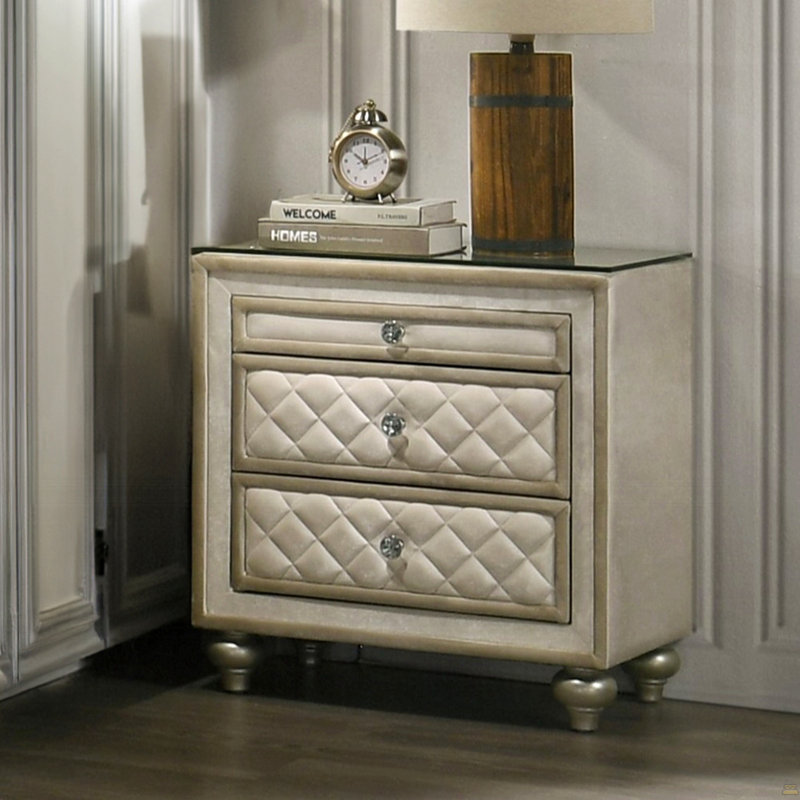 Table de chevet 2 tiroirs beige