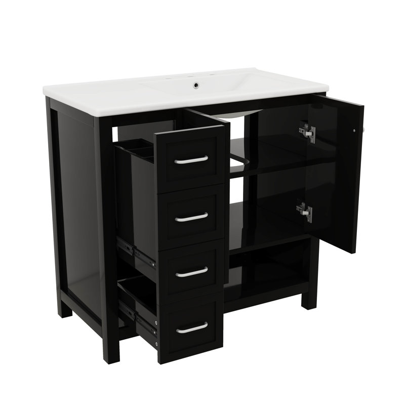 Meuble-lavabo 36 po avec portes doubles et deux tiroirs, Noir