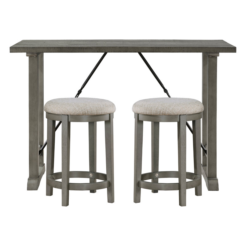 Ensemble de 3 comptoirs à hauteur de comptoir gris clair avec 2 tabourets et sièges rembourrés en mousse
