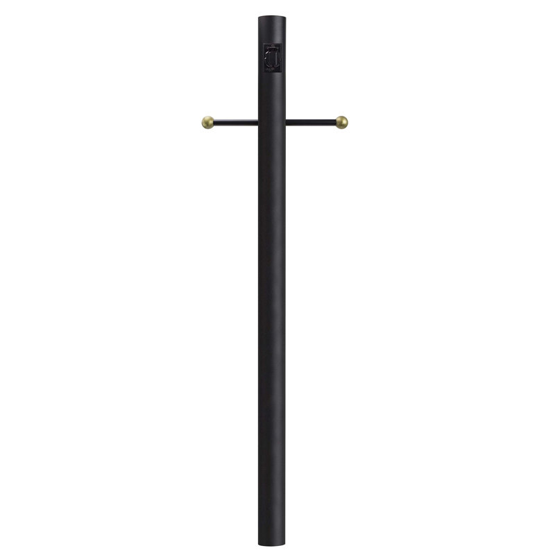 Solus Outdoor Hardwired Direct Burial Lamp Post with Decorative Cross Arm and Convenience Outlet, 120" H x 3" W x 3" D, Black