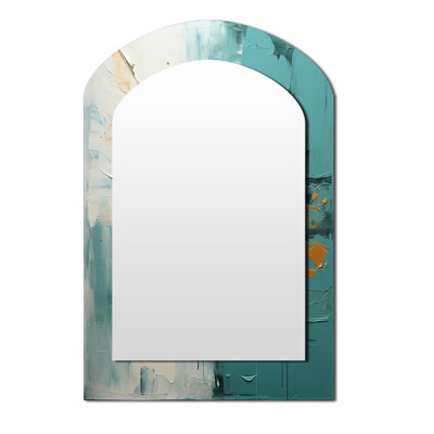 Teal Oasis IV - Miroir asymétrique paysager, miroir mural décoratif sarcelle, impression d'art en métal
