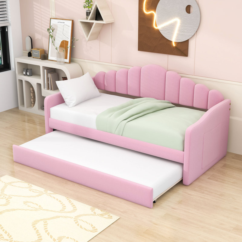 Twin-Size Velvet Daybed with USB Charging Ports and Pull-Out Twin Trundle, Black