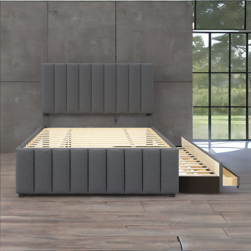 Full Size Upholstered Platform Bed, Gray