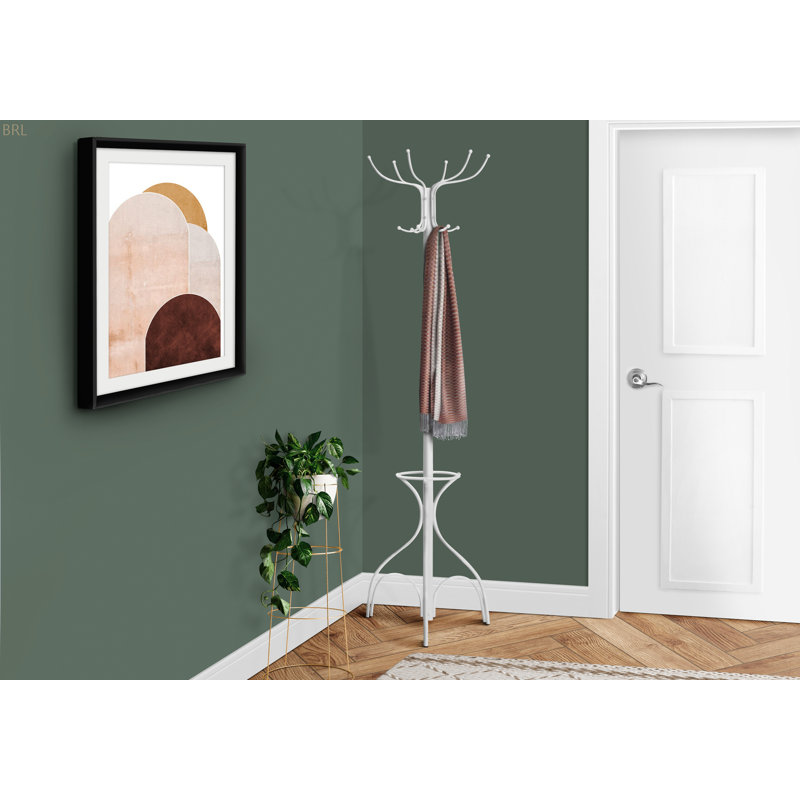 Coat Rack, Hall Tree, Free Standing, 12 Hooks, Entryway, 70"H, Umbrella Holder, Bedroom, Contemporary, Modern, White