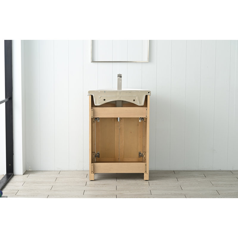 Ardythe 24'' Single Bathroom Vanity with Porcelain Top, Oak
