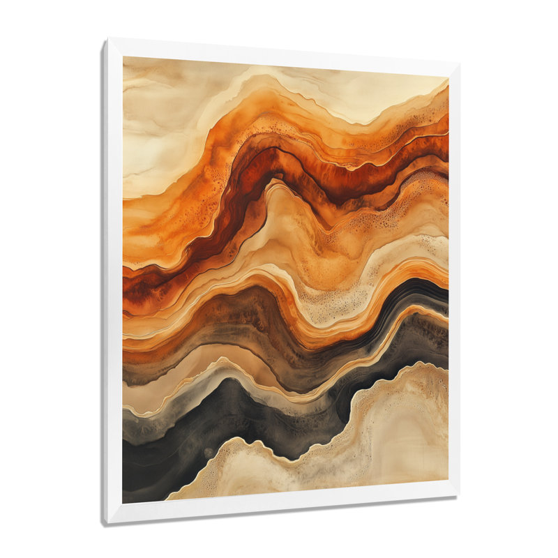 Caramel Beige Warm Earth Flow Abstract Ink I - Tableau liquide encadré, H 32 po x l 16 po, Cadre photo blanc