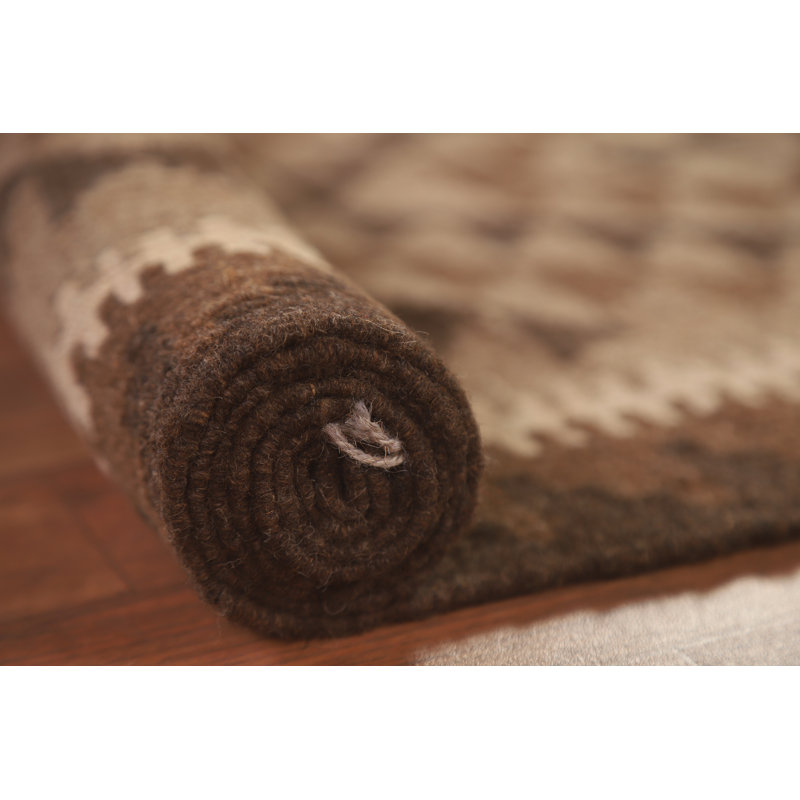 Reversible Wool Kilim Brown Area Rug 5x6