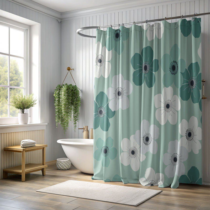 Rideau de douche standard 1 pièce Mint and Teal, H 74 po x l 71 po