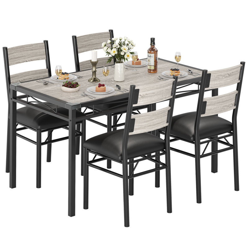 Ensemble table et chaises de cuisine en bois pour 4 personnes, table à manger avec 4 chaises rembourrées pour petite cuisine ou salle à manger, gris