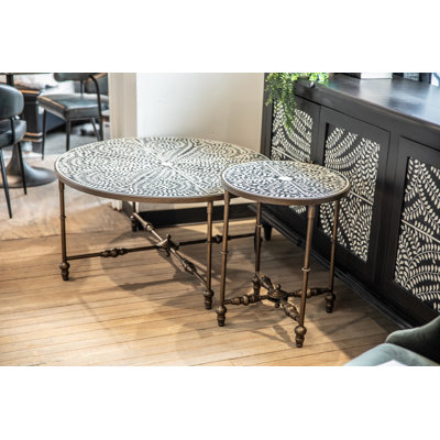 Ozark 40" Coffee Table with Floral Horn Inlay and Iron