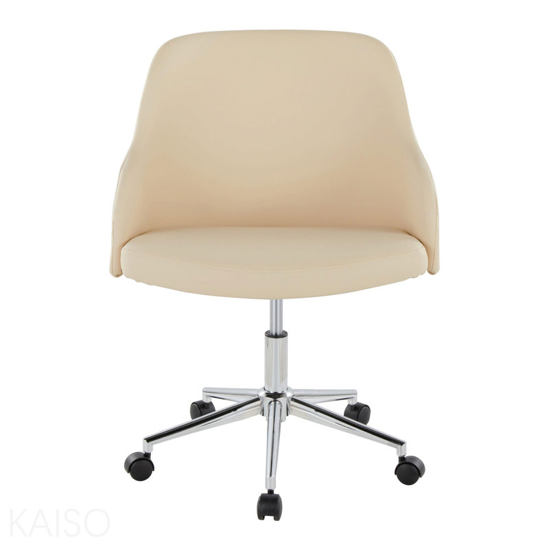 Chaise de bureau 1 pièce - Métal chromé, bois de noyer, similicuir crème, Cream, Chrome