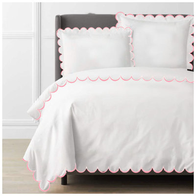 Allena 400TC Cotton Scallop Embroidery Sateen Solid Duvet Cover Set