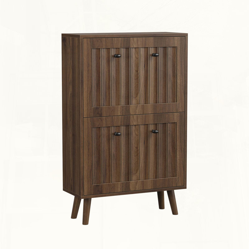 23.6 Walnut Mid-Century Modern Shoe Cabinet, 37.4" H x 23.62" W x 9.45" D