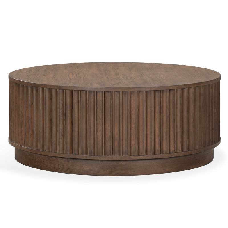 Cynthia Round Fluted Coffee Table, Dark Brown Oak