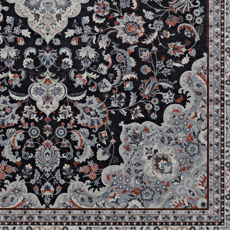 Breedlove Traditional Machine Woven Flatweave Black and Charcoal Area Rug with Non Skid Backing, Rectangle 5' X 7'