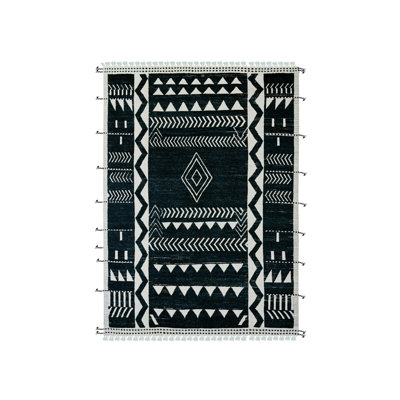 Tapis oriental noir en laine noué à la main 9 pi 4 po x 12 pi 10 po - MOA10220524