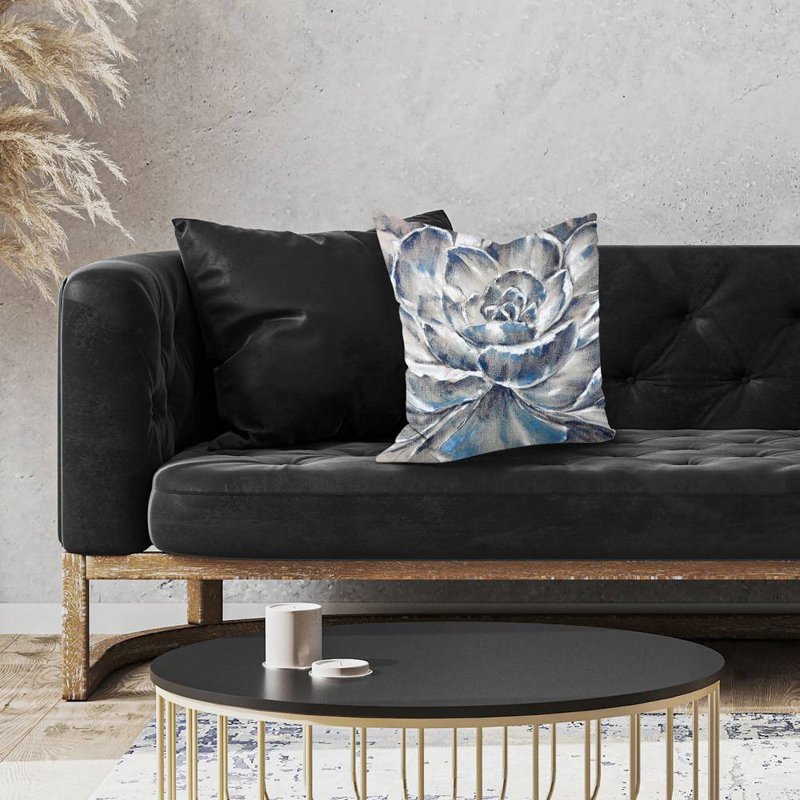 Gray and blue flower - 18"x18" Throw pillow - Poly twill - Print on demand, Blue, 18"H x 18"W