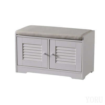 Banc de rangement pour chaussures 28,74 po avec armoire à 2 portes, banc d'entrée avec rangement pour chaussures blanc, banc à chaussures avec coussin, tablettes réglables, banc à chaussures pour vestibule, couloir