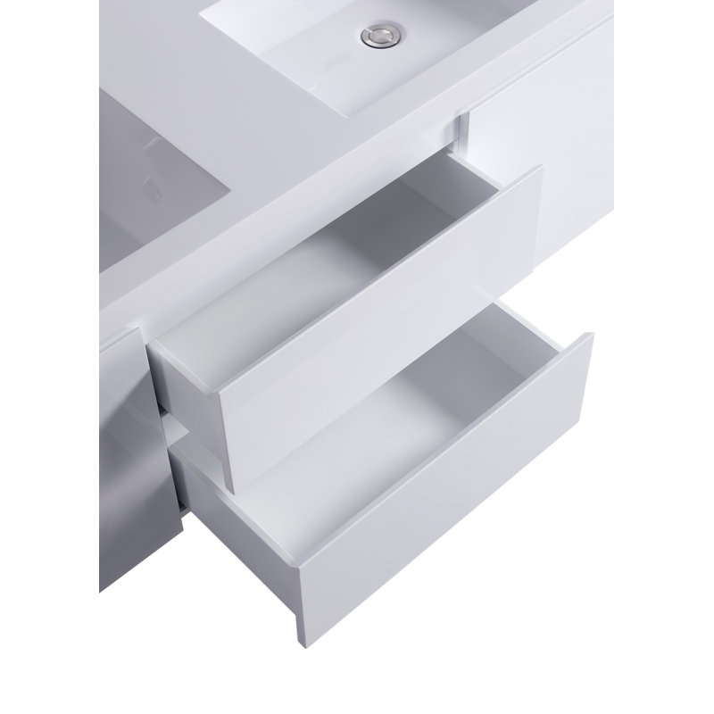 60" White Double Sink Floating Vanity with Resin Top