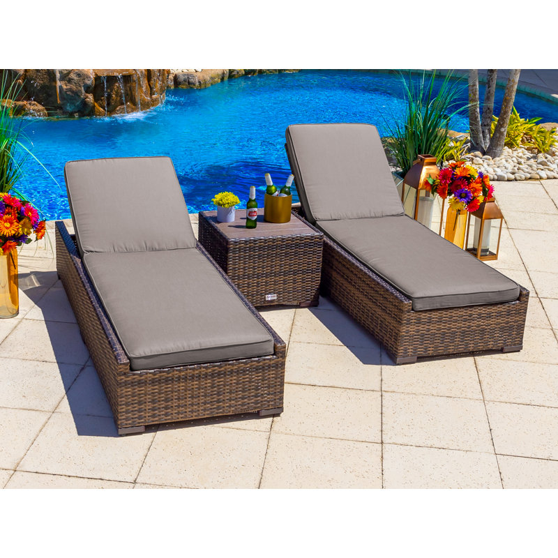 Sorrento Outdoor Chaise Lounge with Table , Cushion Included, Sunbrella Taupe, Brown