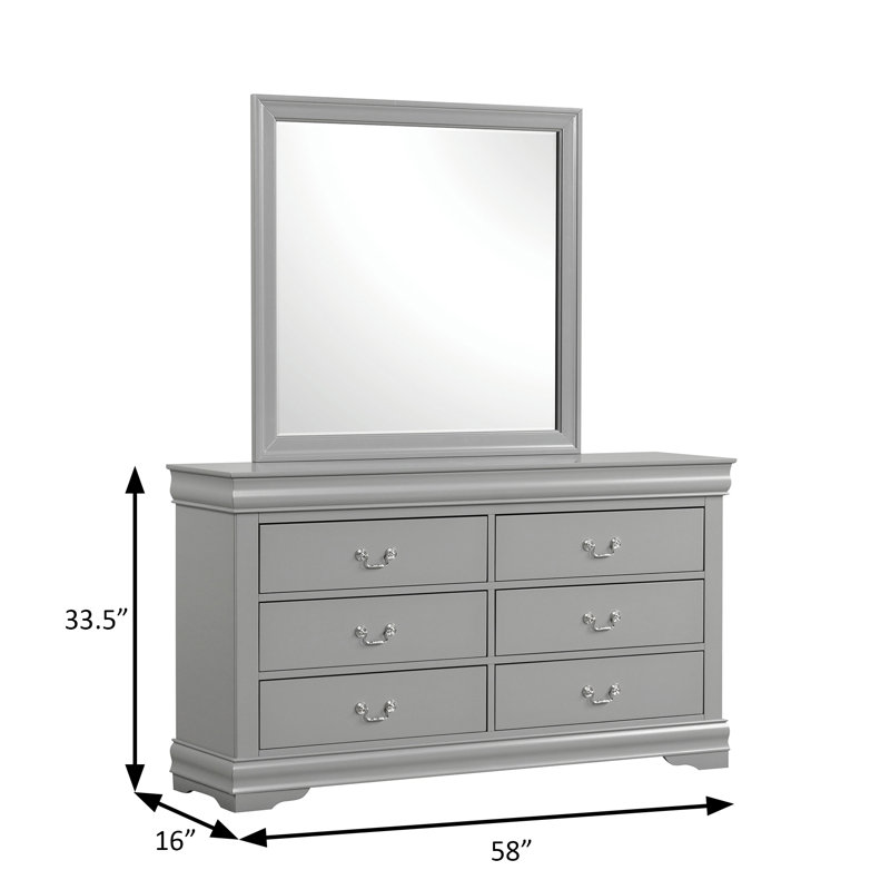 58" W Transitional Dresser, Gray, Gray