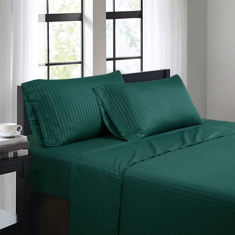Ensemble de draps 4 pièces Bibb Home, Ensemble de draps pour grand lit avec 2 taies d'or, Vert émeraude