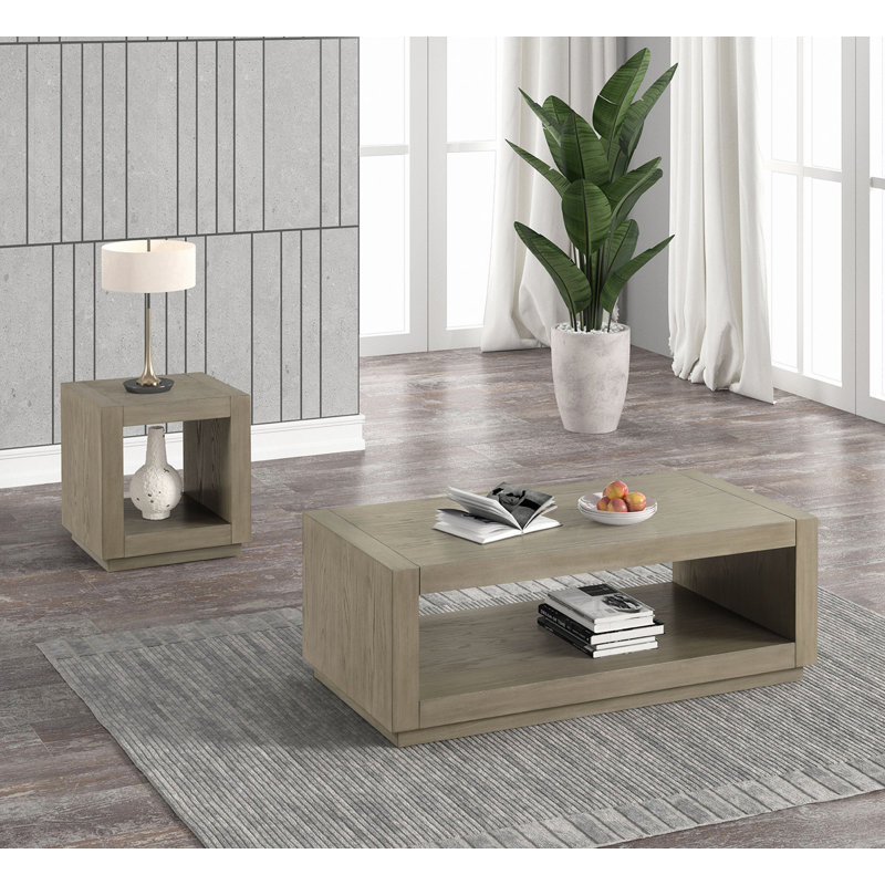 Table basse rectangulaire avec socle et tablette inférieure ouverte, Naturel
