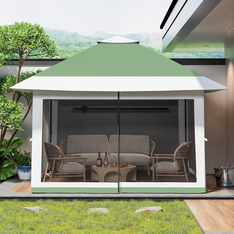 12x12 ft Pop Up Canopy Tent, One-Push Setup Gazebo with Mosquito Netting, 4 Sandbags, Height Adjustable, Waterproof UV Protection for Backyard Parties, BBQs, Camping, Outdoor Events