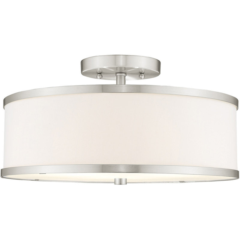 Plafonnier semi-encastré en tissu Ener, Nickel brossé, H 8 po x l 15 po x P 15 po