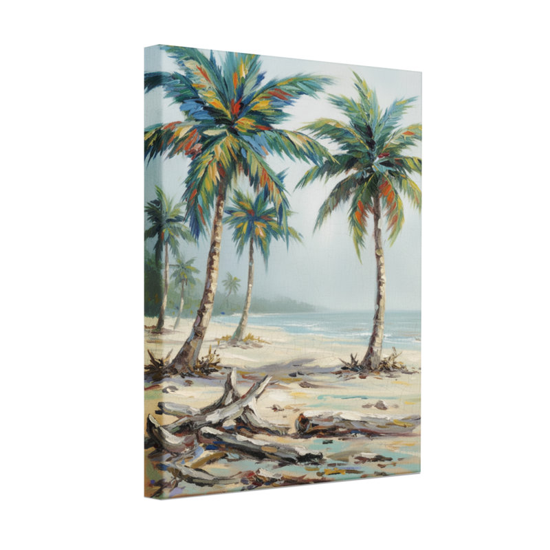 Plantes et fleurs, plage tropicale, palmiers, bois flottant, vue sur l'océan